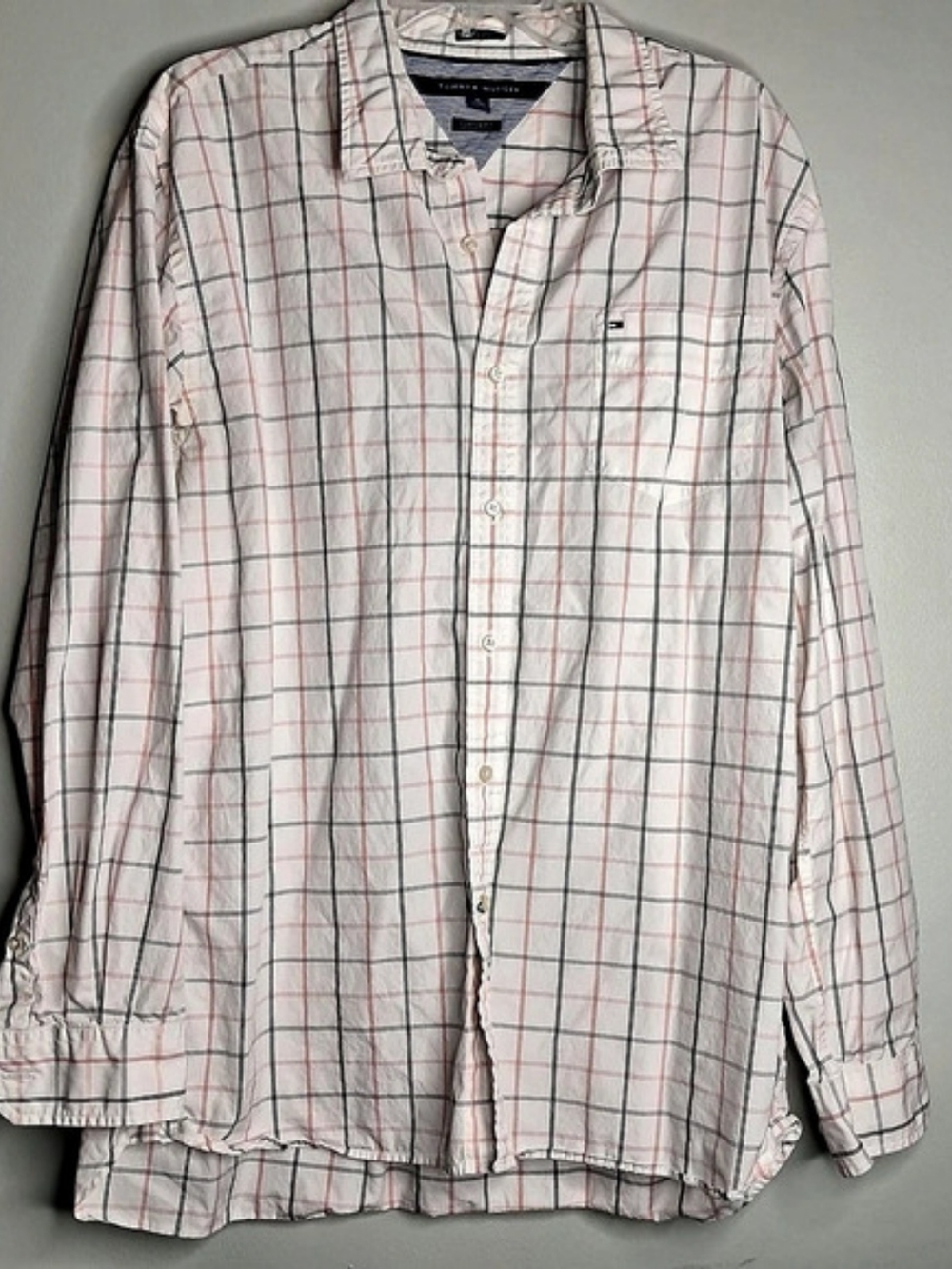 Tommy Hilfiger Custom Fit Plaid Button-Down Shirt White & Red XL